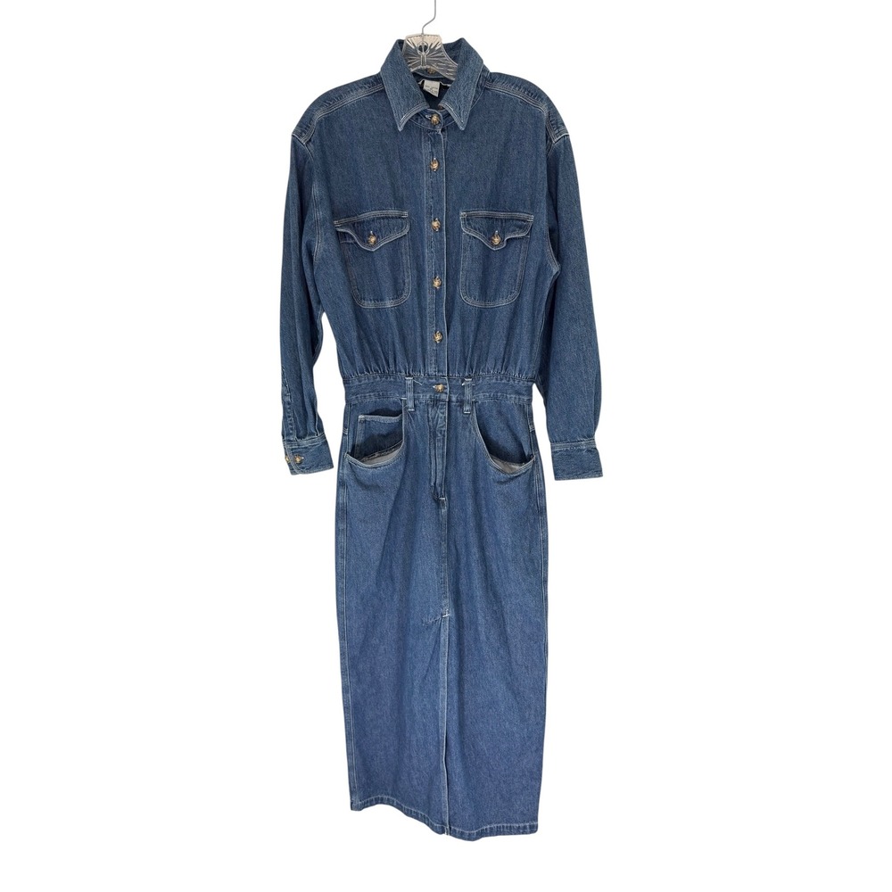 Bloomingdale's Denim Jean Shirt Dress Long Sleeve Collared Button Front Size 10